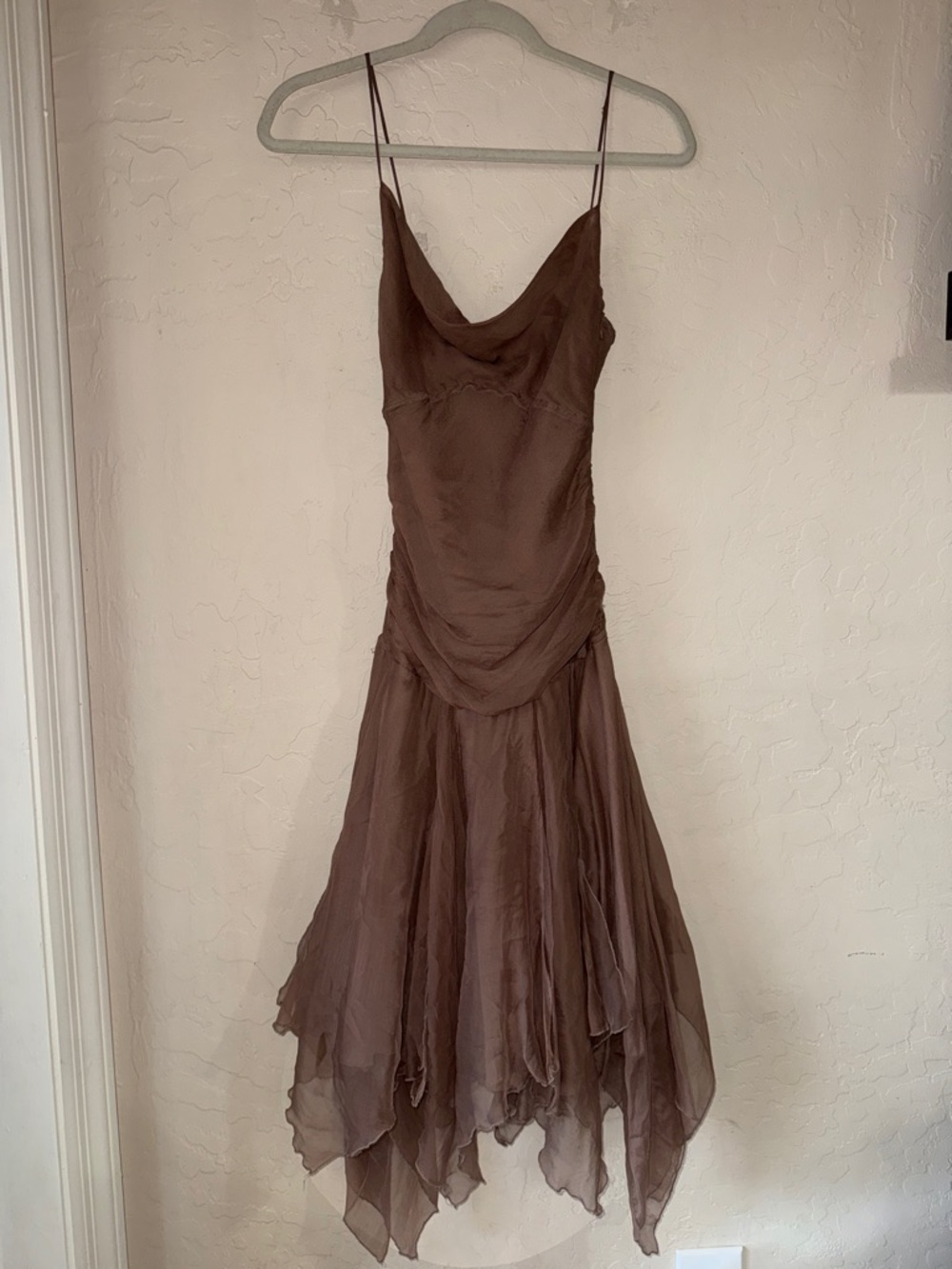 Y2k 90s silk drop waist fairy style skirt dress brown size small